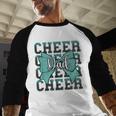 Cheer Dad Daddy Bow Sport Cheerleader Cheerleading Teal Blue Men Baseball Raglan Shirt