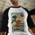 Dachshund Doxie Japanese Kanagawa Wave Surfing Japan Mom Dad Men Baseball Raglan Shirt