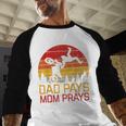 Dad Pays Mom Prays Dirt Bike Retro Motocross Boys Kids Men Baseball Raglan Shirt
