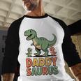 Daddy Saurus Dinosaur Dad Of Two Kids Dino Family Men Baseball Raglan Shirt