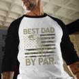 Disc Golf Frisbee Best Dad Par Camo US Flag Golfer Men Baseball Raglan Shirt