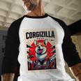 Japanese Art Corgi Dog Mom Dad Men Baseball Raglan Shirt
