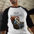 Old Buzzard Bird Old Man Grandpa Recliner Dads Joke Men Baseball Raglan Shirt