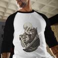 Skeleton Hugging Cat Halloween Cat Lover Cat Mom Dad Men Baseball Raglan Shirt