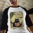 Vintage Japanese Cat Book Lovers Librarian Cat Dad Teacher Men Baseball Raglan Shirt