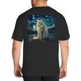 Van Gogh Starry Night Cat For Cat Lover Cat Mom And Cat Dad Big And Tall Men's T-Shirt Back Print