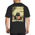 Vintage Japanese Cat Book Lovers Librarian Cat Dad Teacher Big And Tall Men's T-Shirt Back Print
