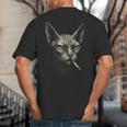 Cigarette Smoking Sphynx Cat Meme Stupid For Dad Big And Tall Men's T-Shirt Back Print