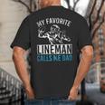 My Favorite Lineman Calls Me Dad American Football Lineman Big And Tall Men's T-Shirt Back Print