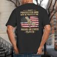 Now He Protects Me USAF Dad Proud Air Force Dad T-Shirt Big And Tall Men's T-Shirt Back Print