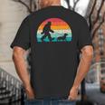 Retro Sasquatch Lover Doxie Wiener Dog Walker Bigfoot Walking a Dog Dachshund Weiner Dog Dad Weenie Small Big And Tall Men's T-Shirt Back Print