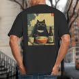 Vintage Japanese Cat Ramen Cat Dad Retro Graphic Women Big And Tall Men's T-Shirt Back Print