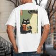 Vintage Japanese Cat Book Lovers UFO Alien Abduction Cat Dad Big And Tall Men's T-Shirt Back Print