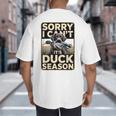 Duck Hunting Dog Sorry I Cant Its Duck Season Dad Joke Big And Tall Men's T-Shirt Back Print
