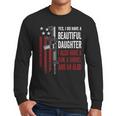 Daughter Gun Shovel Alibi Mom Dad Guns Joke -ON Back Men Long Sleeve T-Shirt