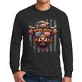 Highland Cow 4th July USA Flag Dad Father America Men Boys Men Long Sleeve T-Shirt