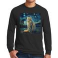 Van Gogh Starry Night Cat For Cat Lover Cat Mom And Cat Dad Men Long Sleeve T-Shirt