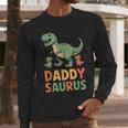 Daddy Saurus Dinosaur Dad Of Two Kids Dino Family Men Long Sleeve T-Shirt