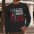 Daughter Gun Shovel Alibi Mom Dad Guns Joke -ON Back Men Long Sleeve T-Shirt