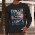 Semi Truck Driver Trucker Daddy Husband US American Flag Men Long Sleeve T-Shirt