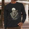 Skeleton Hugging Cat Halloween Cat Lover Cat Mom Dad Men Long Sleeve T-Shirt