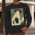 Vintage Japanese Cat Alien Cat Dad UFO Abduction Graphic Tee Men Long Sleeve T-Shirt