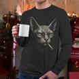 Cigarette Smoking Sphynx Cat Meme Stupid For Dad Men Long Sleeve T-Shirt