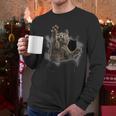 Grey Cat Torn Cloth Cat Dad Cat Mom Cat Lover Men Long Sleeve T-Shirt