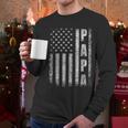 Proud Papa Fathers Day 2025 Dad America USA Flag Men Long Sleeve T-Shirt