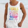 Retro Girls Just Wanna Have Fun Nostalgia 1980s 80's Premium Tri-Blend Unisex Tank Top