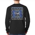 Cheer Dad Daddy Bow Sport Cheerleader Cheerleading Blue Long Sleeve T-Shirt Back Print
