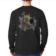 Grey Cat Torn Cloth Cat Dad Cat Mom Cat Lover Long Sleeve T-Shirt Back Print