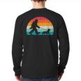 Retro Sasquatch Lover Doxie Wiener Dog Walker Bigfoot Walking a Dog Dachshund Weiner Dog Dad Weenie Small Long Sleeve T-Shirt Back Print