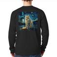 Van Gogh Starry Night Cat For Cat Lover Cat Mom And Cat Dad Long Sleeve T-Shirt Back Print