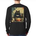Vintage Japanese Cat Ramen Cat Dad Retro Graphic Women Long Sleeve T-Shirt Back Print