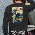 Pug Japanese Kanagawa Wave Surfing Japan Mom Dad Kids Long Sleeve T-Shirt Back Print