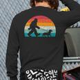Retro Sasquatch Lover Doxie Wiener Dog Walker Bigfoot Walking a Dog Dachshund Weiner Dog Dad Weenie Small Long Sleeve T-Shirt Back Print