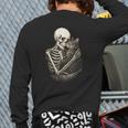 Skeleton Hugging Cat Halloween Cat Lover Cat Mom Dad Long Sleeve T-Shirt Back Print