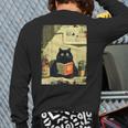Vintage Japanese Cat Book Lovers Librarian Cat Dad Teacher Long Sleeve T-Shirt Back Print