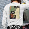 Vintage Japanese Cat Book Lovers UFO Alien Abduction Cat Dad Long Sleeve T-Shirt Back Print