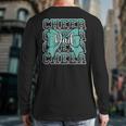Cheer Dad Daddy Bow Sport Cheerleader Cheerleading Teal Blue Long Sleeve T-Shirt Back Print Cheer Dad Daddy Bow Sport Cheerleader Cheerleading Teal Blue Long Sleeve T-Shirt Back Print