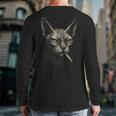 Cigarette Smoking Sphynx Cat Meme Stupid For Dad Long Sleeve T-Shirt Back Print