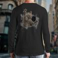 Grey Cat Torn Cloth Cat Dad Cat Mom Cat Lover Long Sleeve T-Shirt Back Print