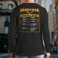 Handyman Hourly Rate Fathers Day Dad Long Sleeve T-Shirt Back Print