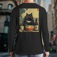 Vintage Japanese Cat Ramen Cat Dad Retro Graphic Women Long Sleeve T-Shirt Back Print