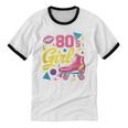80's Girl Roller Skates Skating Eighties 1980s Nostalgia Unisex Cotton Ringer T-Shirt
