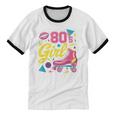 80's Girl Roller Skates Skating Eighties 1980s Nostalgia Unisex Cotton Ringer T-Shirt