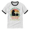 Cats Coffee & 3 People Tee Cute Font Introvert Humor Unisex Cotton Ringer T-Shirt
