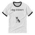 Dog-Trovert Boston Terrier Humor Definition Introvert Unisex Cotton Ringer T-Shirt