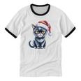 Ew People Christmas Cat Santa Hat Dad Introvert Unisex Cotton Ringer T-Shirt